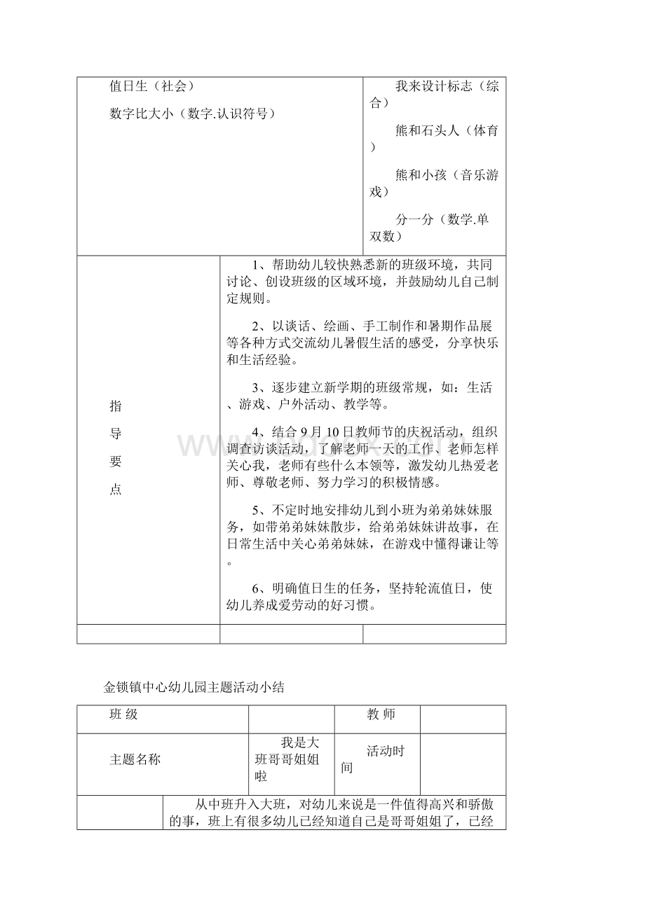 完整word版幼儿园大班上学期主题计划与小结.docx_第2页