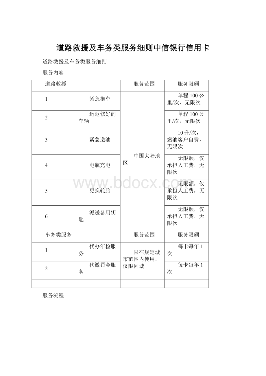 道路救援及车务类服务细则中信银行信用卡.docx_第1页