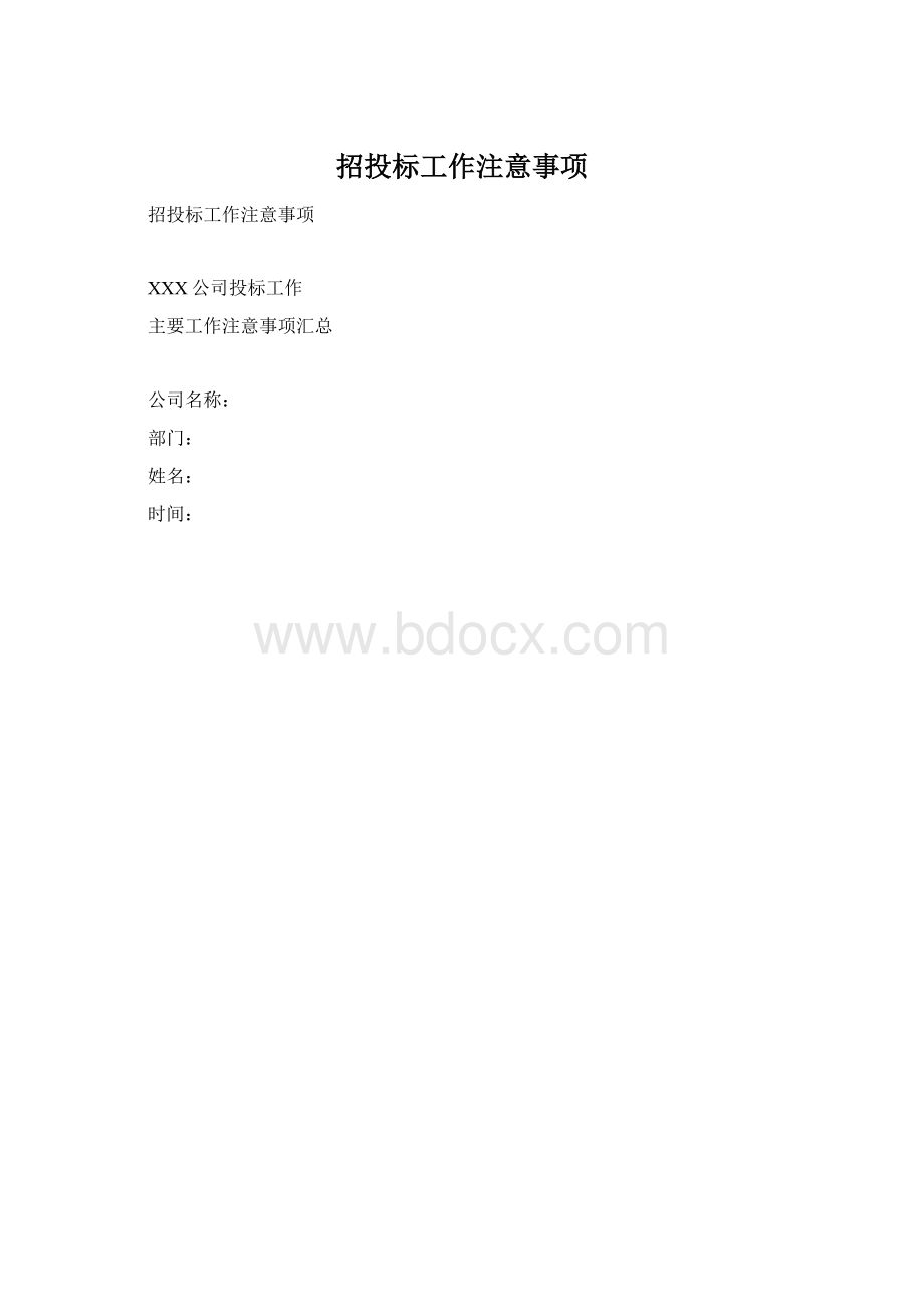 招投标工作注意事项Word格式.docx