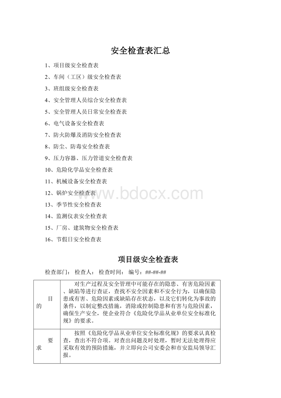 安全检查表汇总Word文件下载.docx