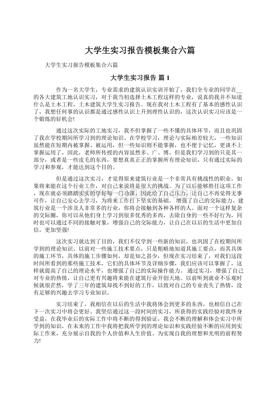 大学生实习报告模板集合六篇.docx_第1页