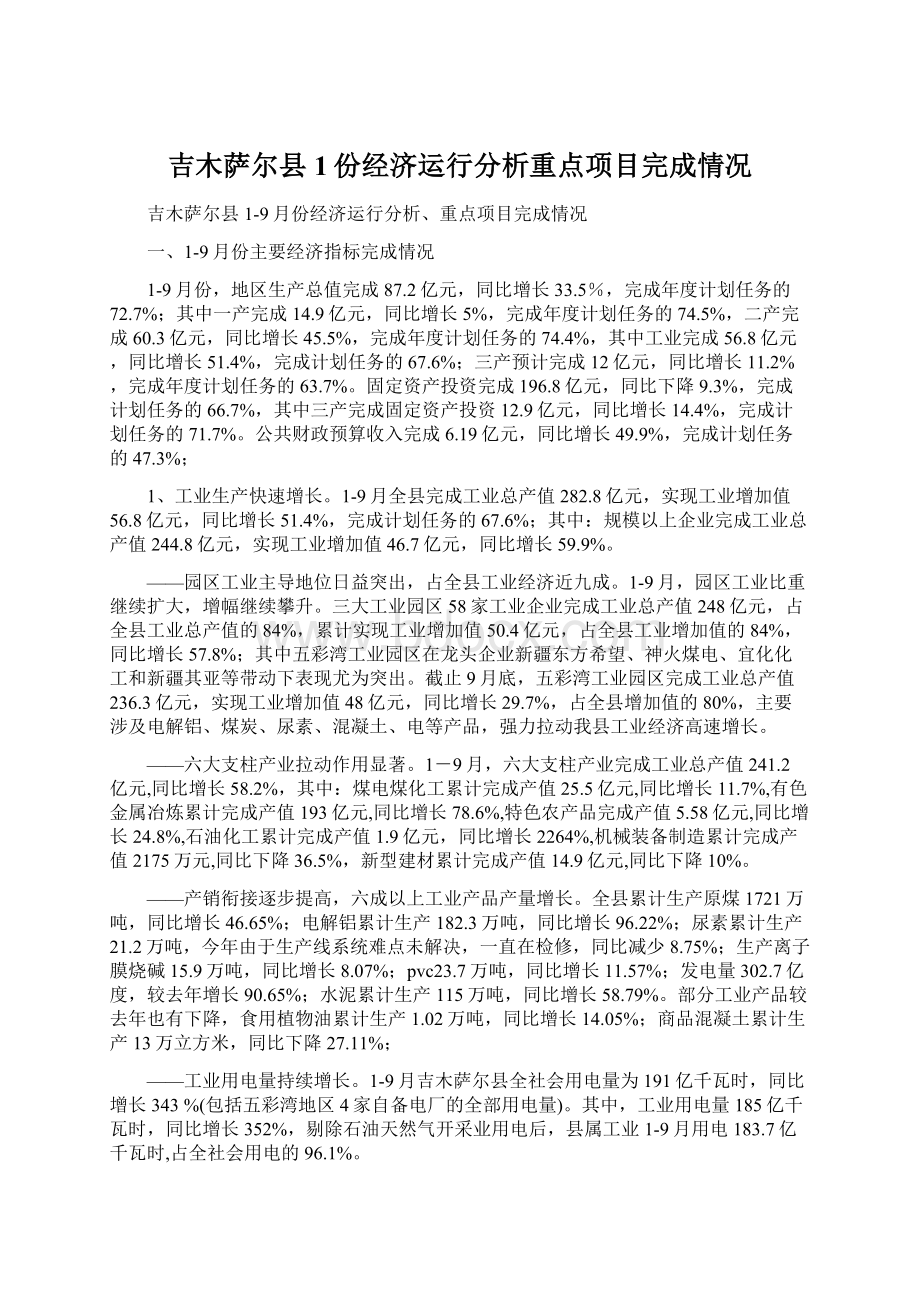 吉木萨尔县1份经济运行分析重点项目完成情况.docx_第1页