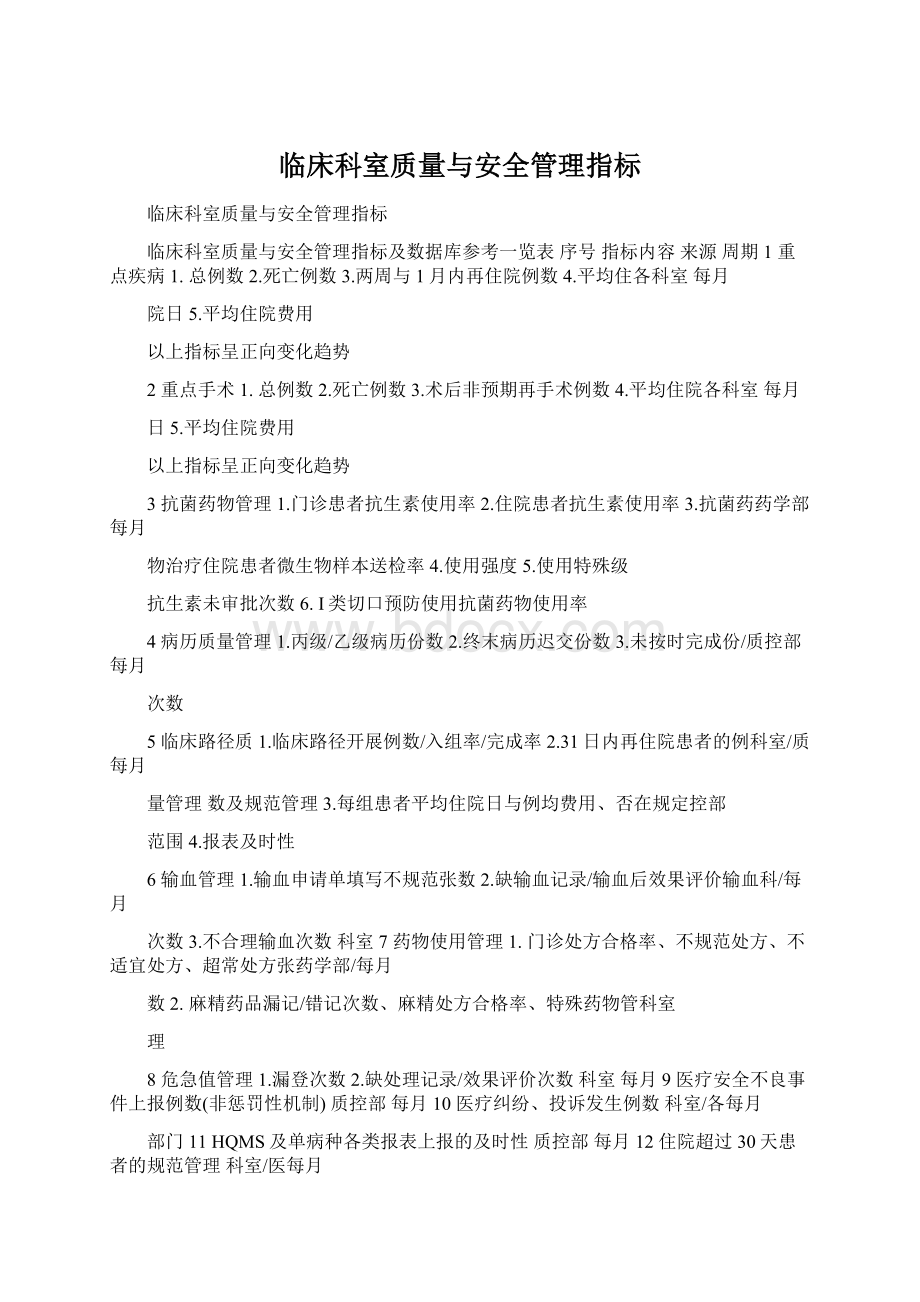 临床科室质量与安全管理指标.docx_第1页