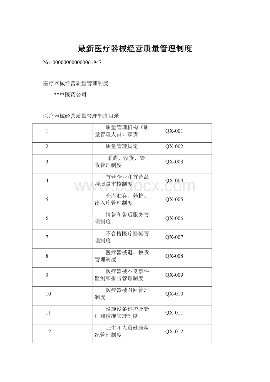 最新医疗器械经营质量管理制度Word文件下载.docx