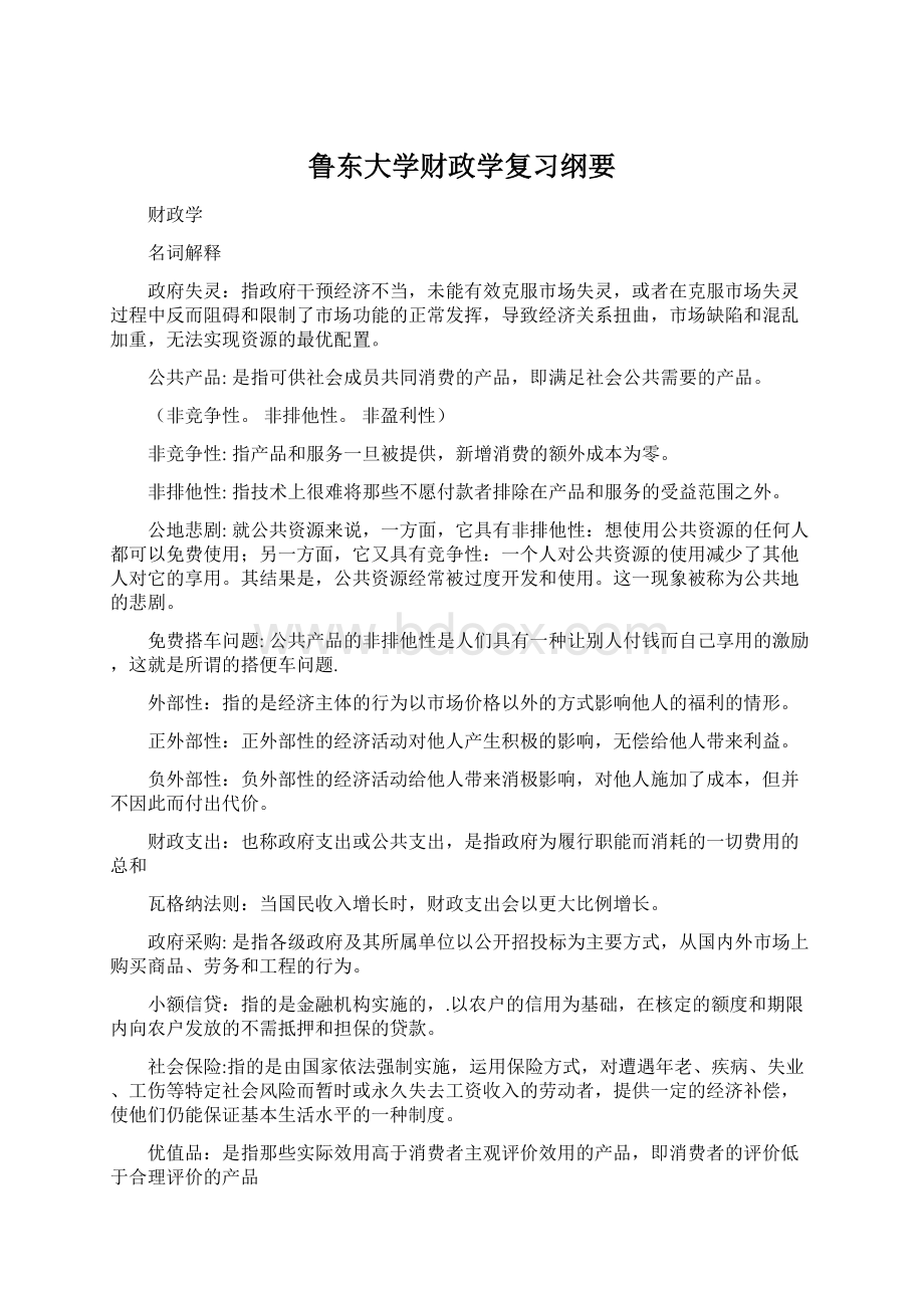 鲁东大学财政学复习纲要Word文档格式.docx