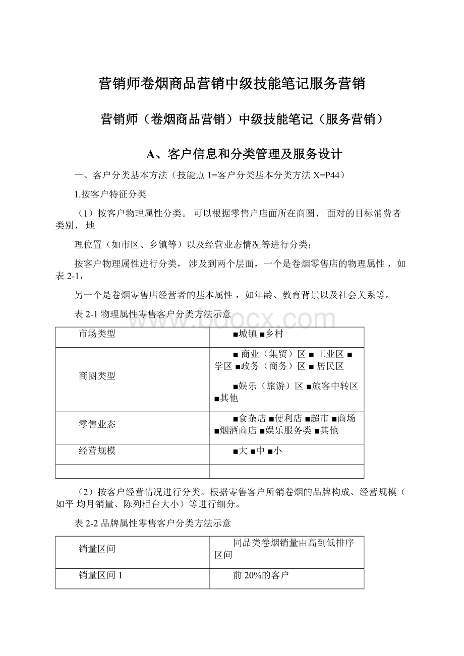 营销师卷烟商品营销中级技能笔记服务营销Word文档下载推荐.docx