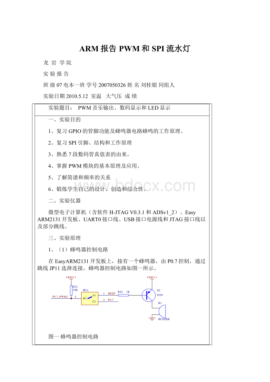 ARM报告PWM和SPI流水灯.docx_第1页