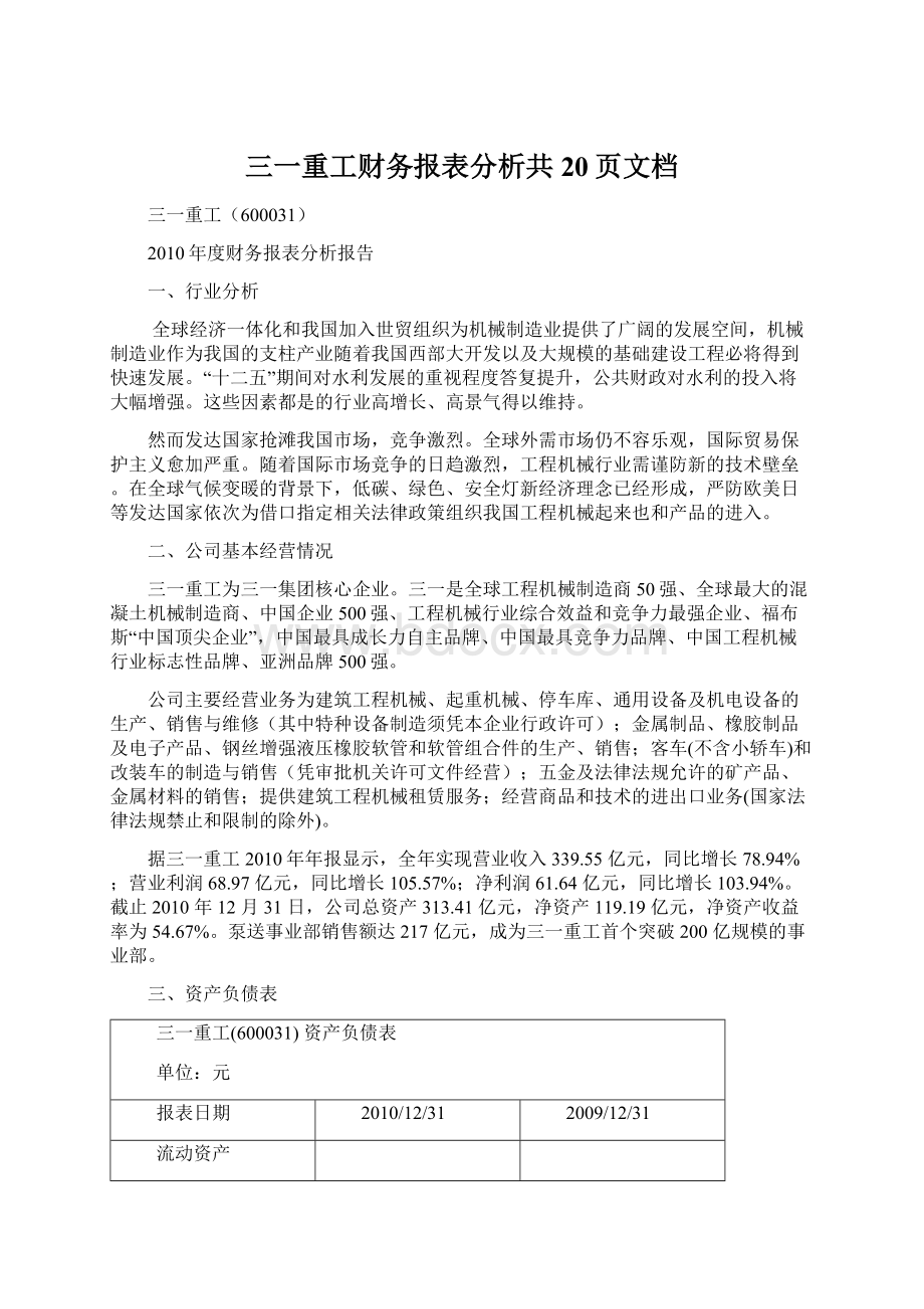 三一重工财务报表分析共20页文档.docx