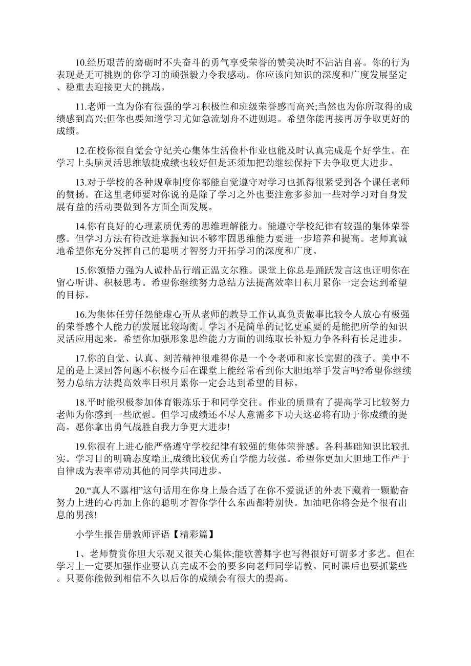 暑假小学生报告册教师评语汇集.docx_第2页