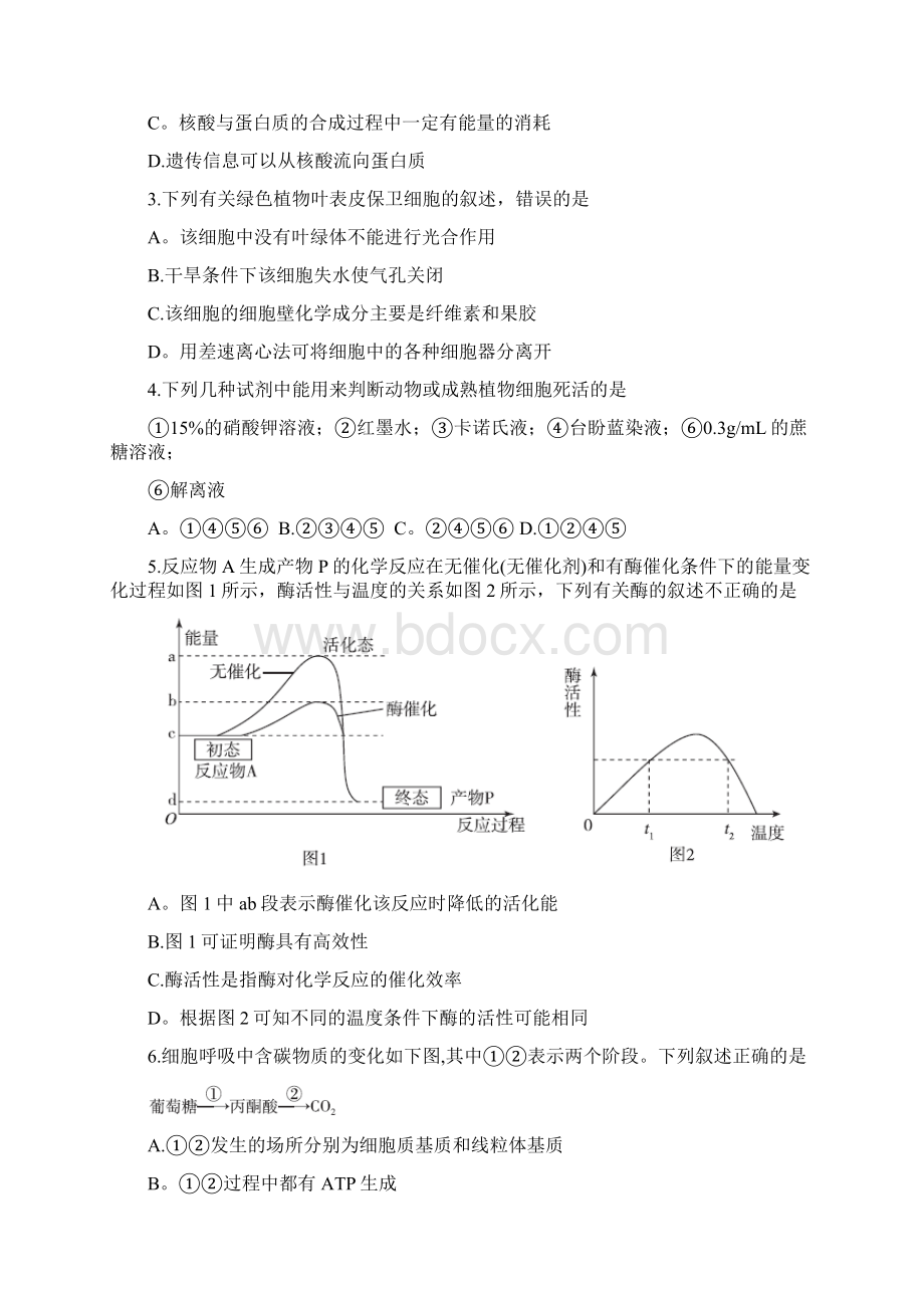 全国卷届高三生物开学摸底大联考试题最新整理Word文档格式.docx_第2页