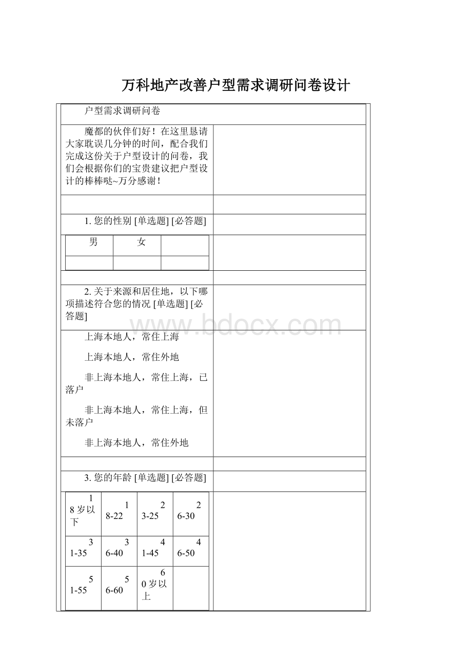 万科地产改善户型需求调研问卷设计.docx_第1页