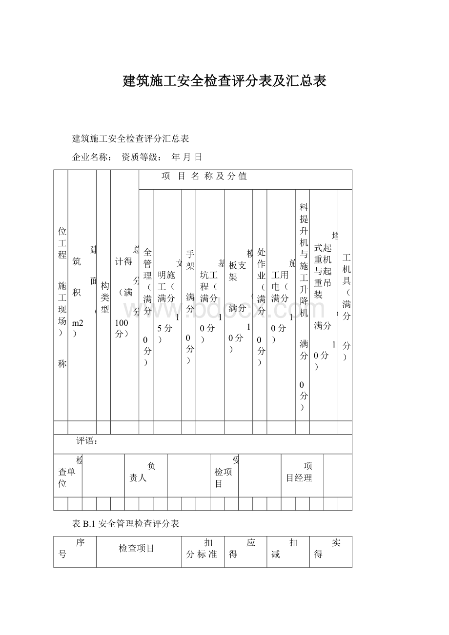 建筑施工安全检查评分表及汇总表.docx