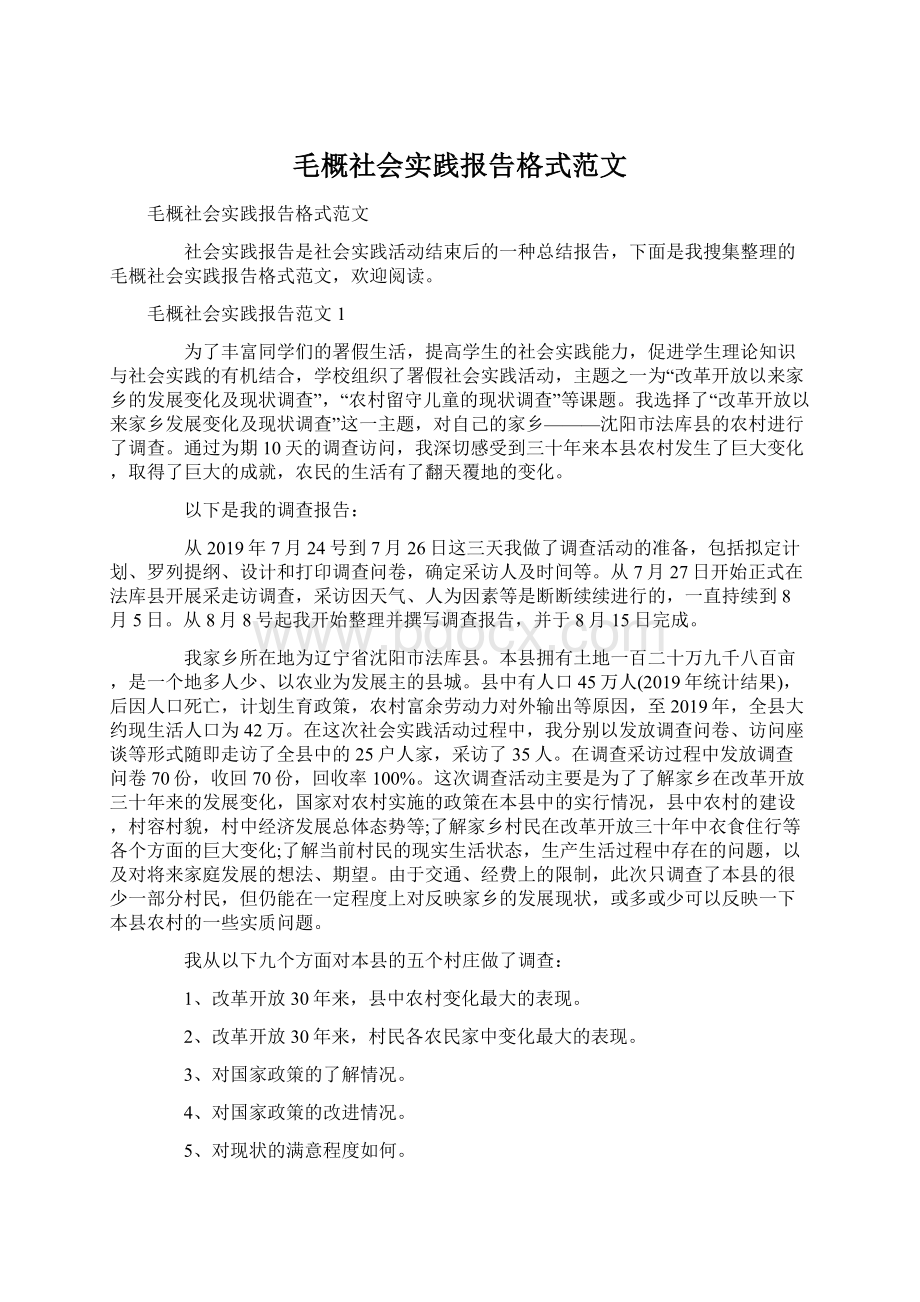 毛概社会实践报告格式范文Word格式.docx