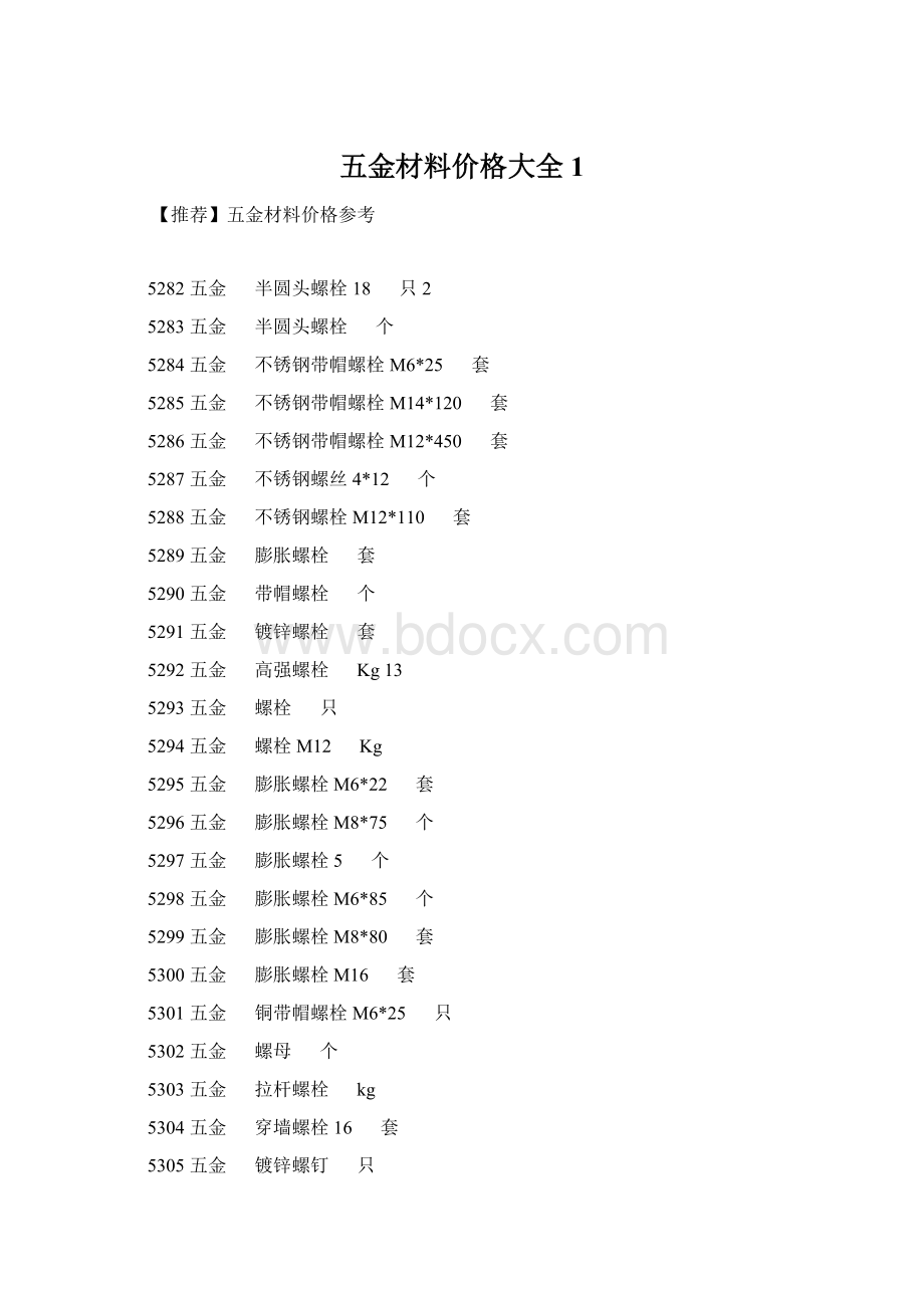 五金材料价格大全1.docx_第1页