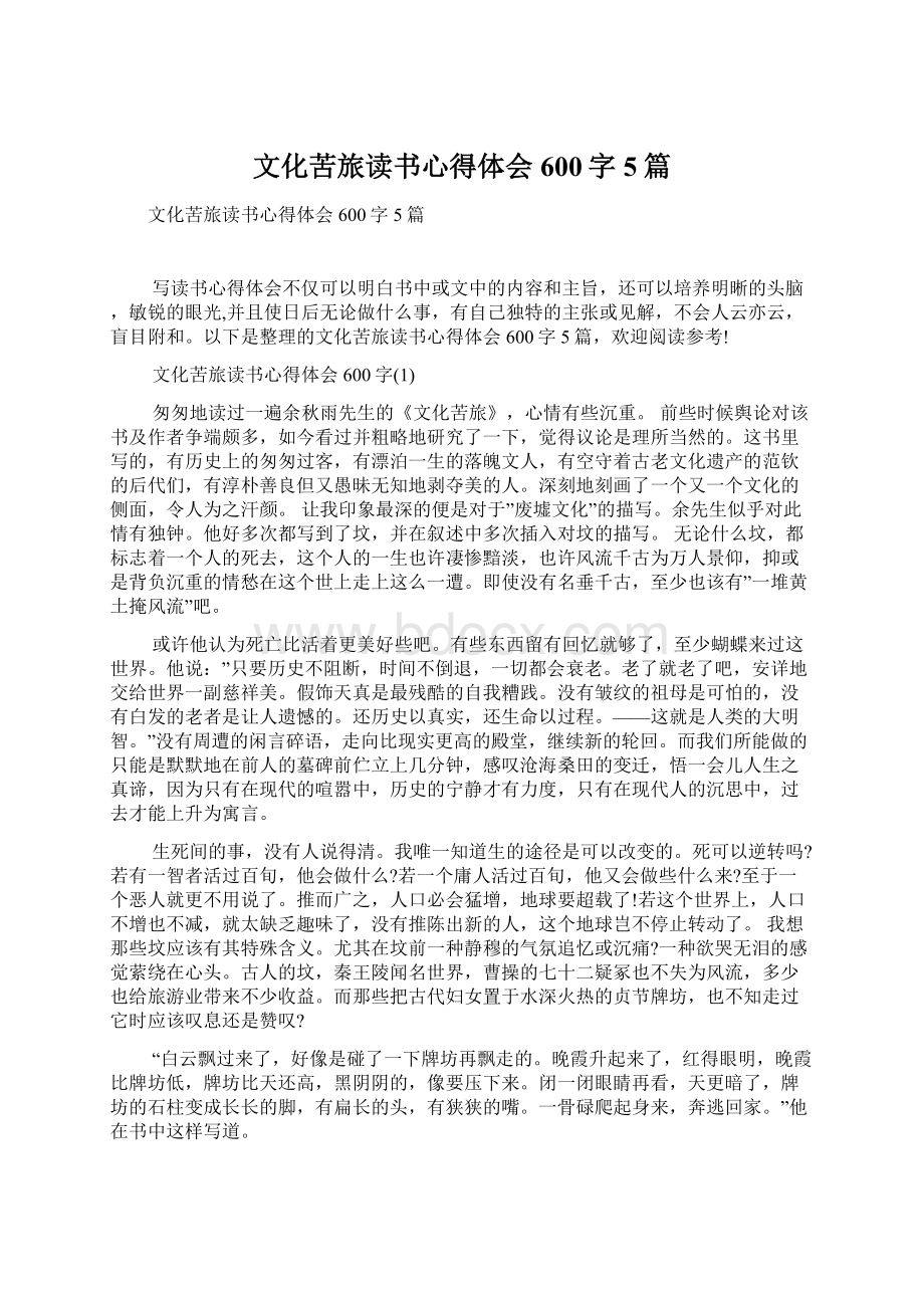 文化苦旅读书心得体会600字5篇.docx