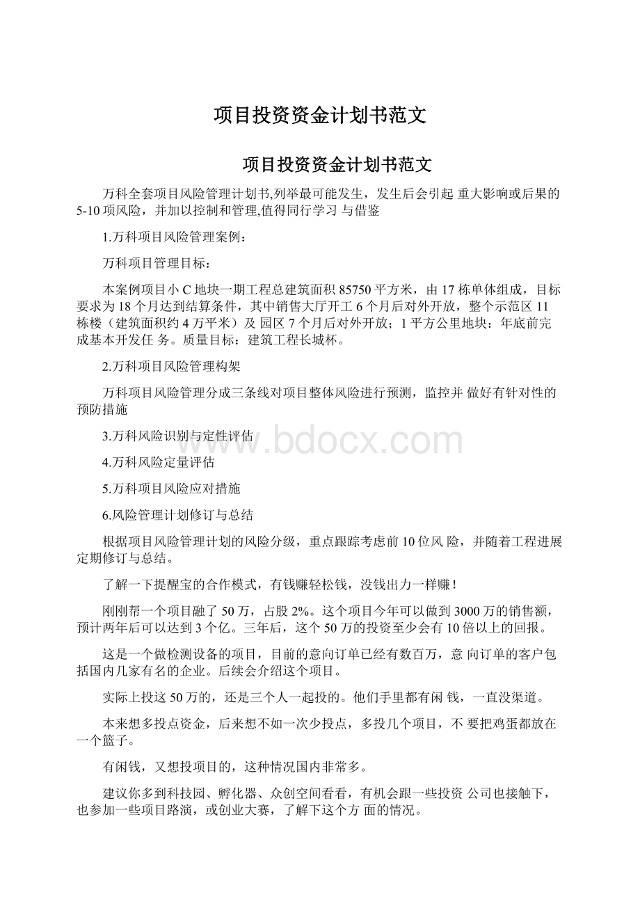 项目投资资金计划书范文.docx