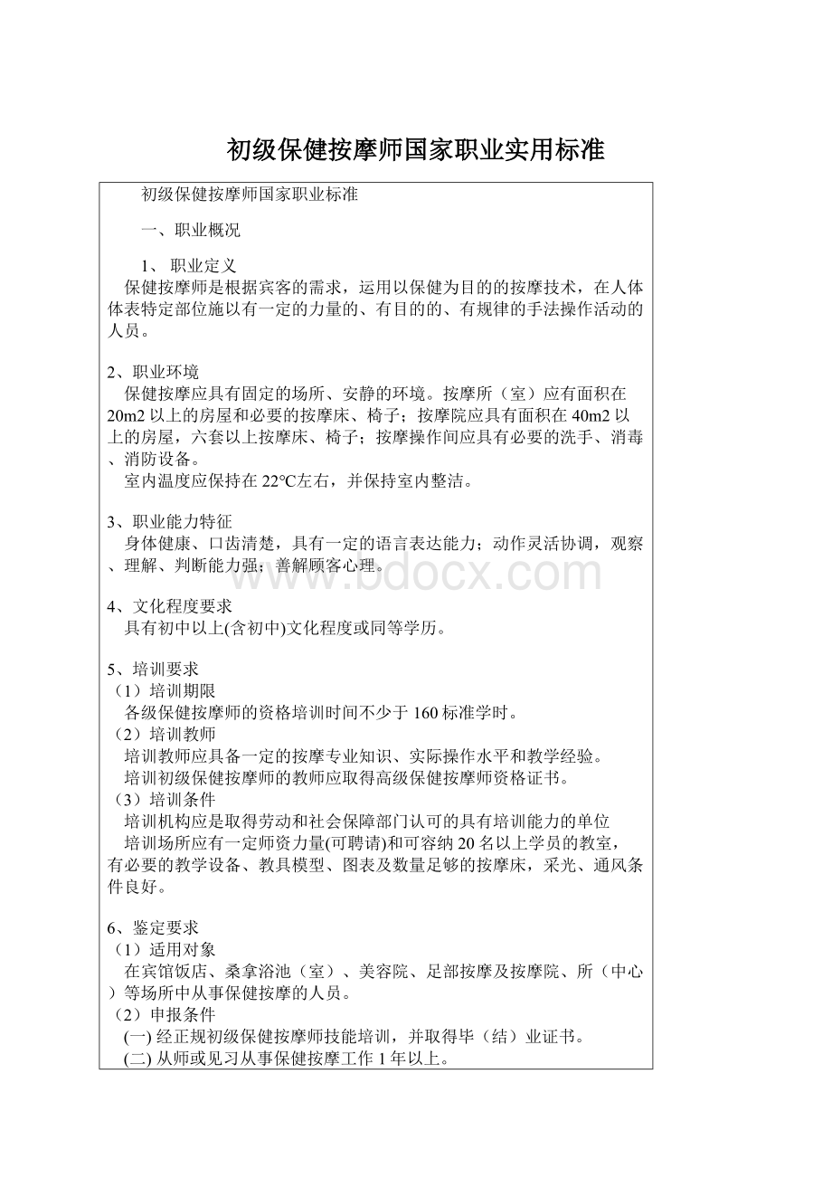 初级保健按摩师国家职业实用标准.docx_第1页