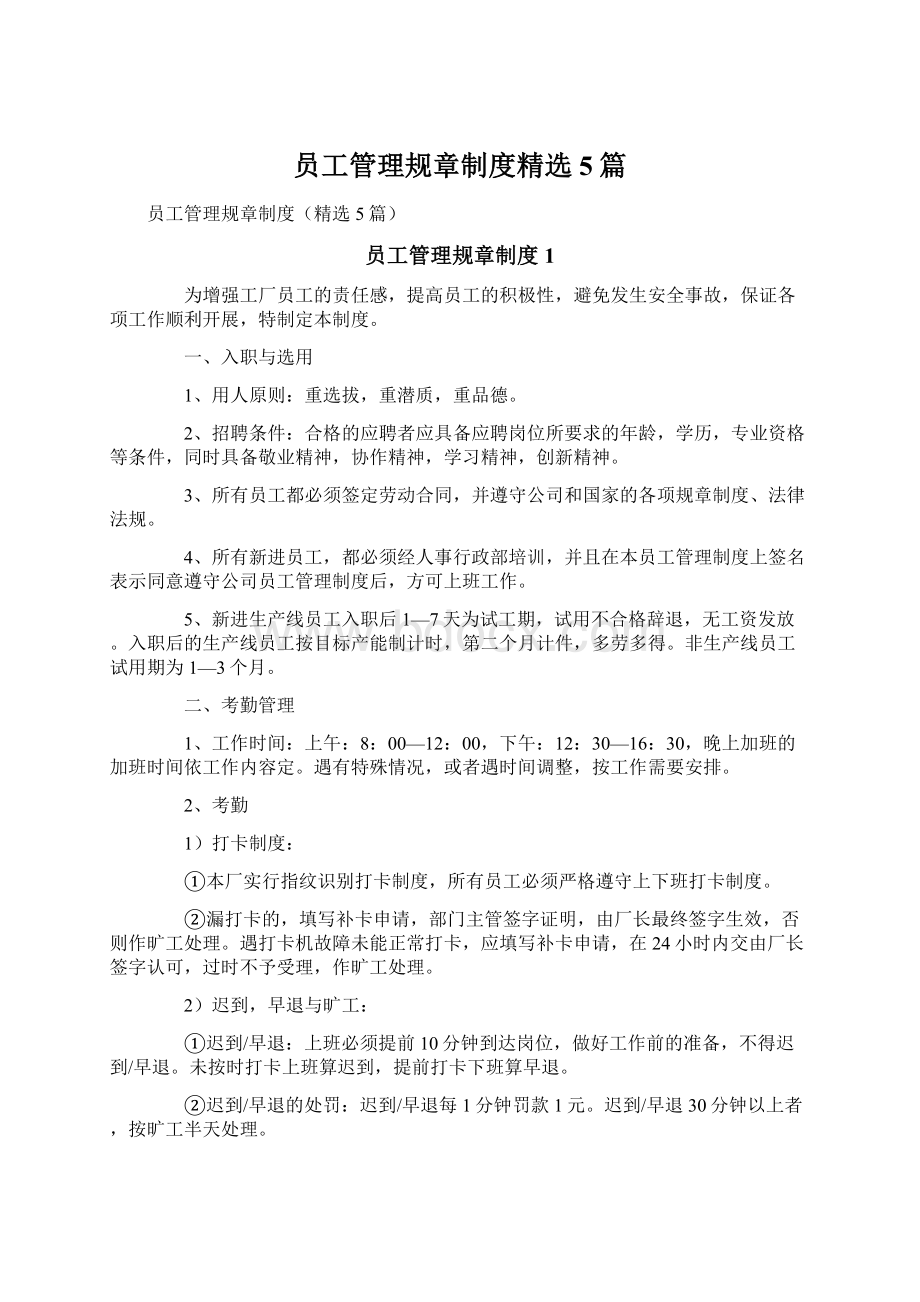 员工管理规章制度精选5篇Word下载.docx