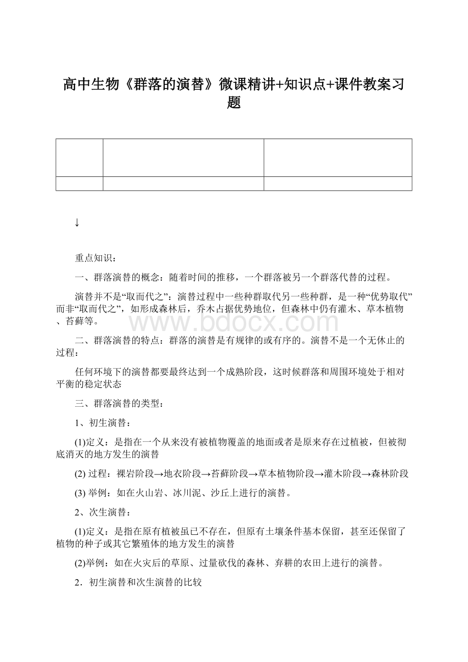 高中生物《群落的演替》微课精讲+知识点+课件教案习题.docx_第1页