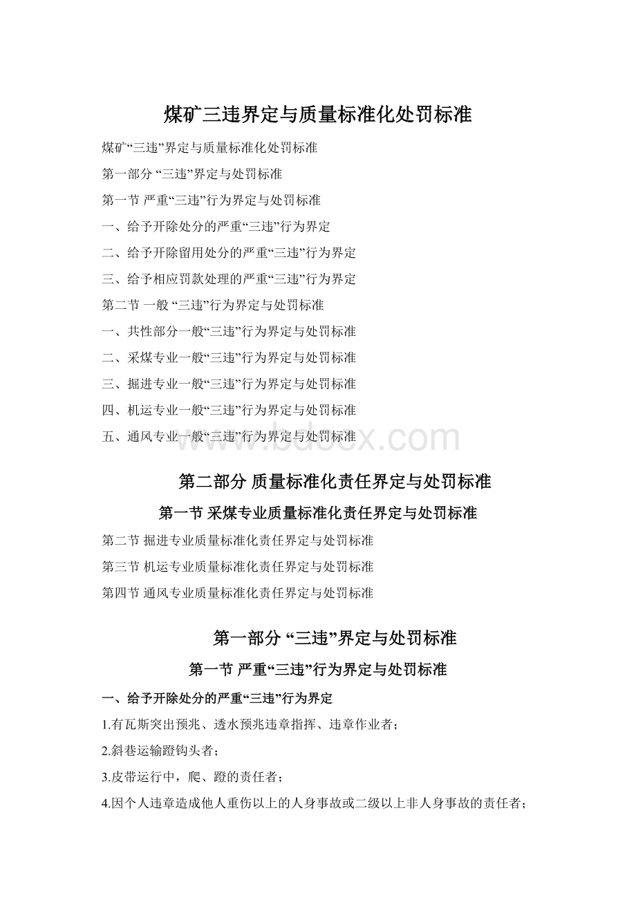 煤矿三违界定与质量标准化处罚标准Word下载.docx_第1页