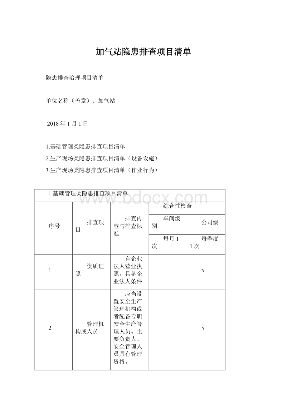 加气站隐患排查项目清单Word下载.docx_第1页