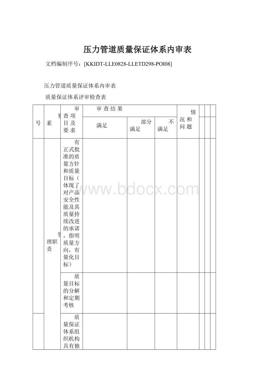 压力管道质量保证体系内审表Word下载.docx_第1页