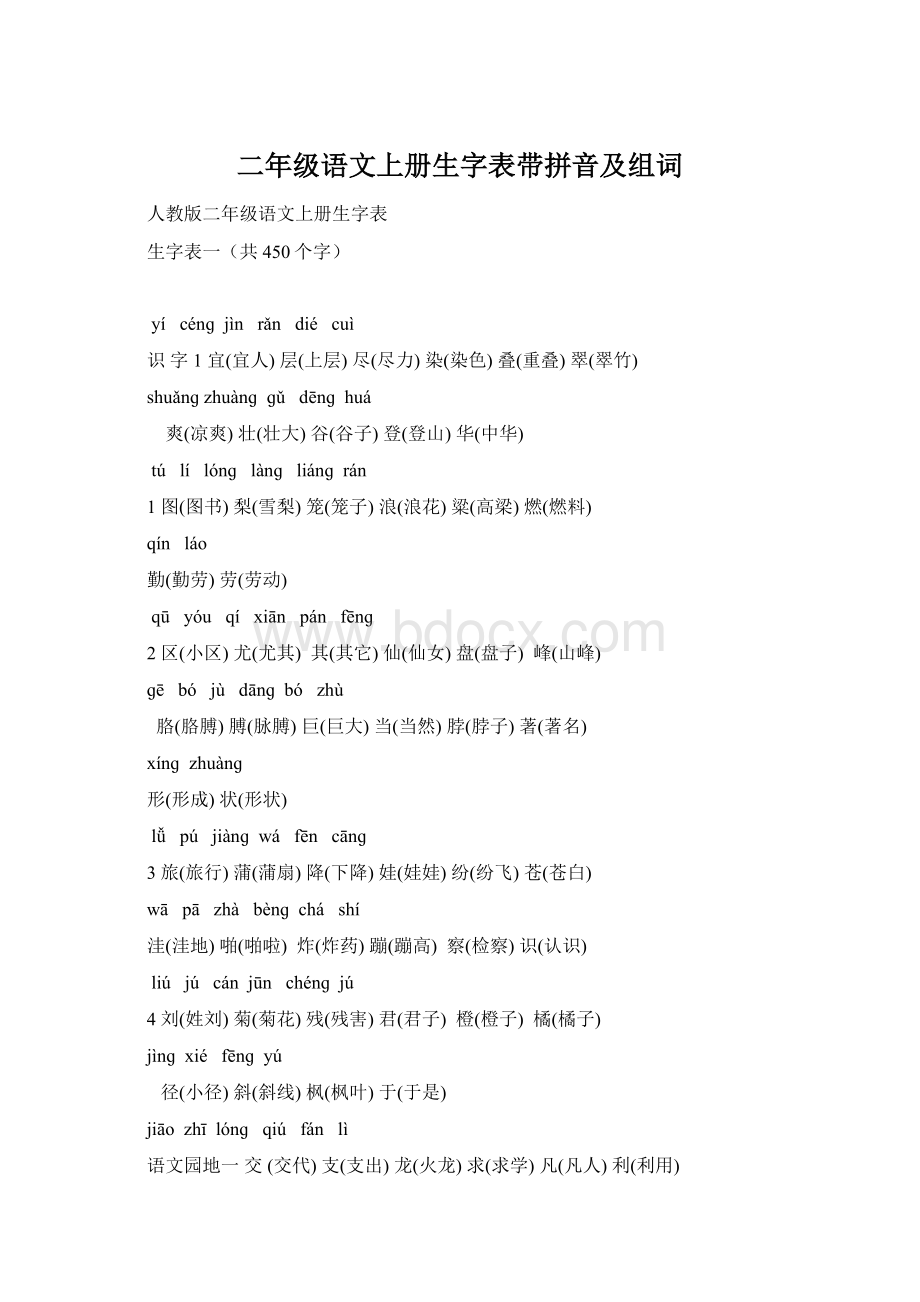 二年级语文上册生字表带拼音及组词.docx_第1页