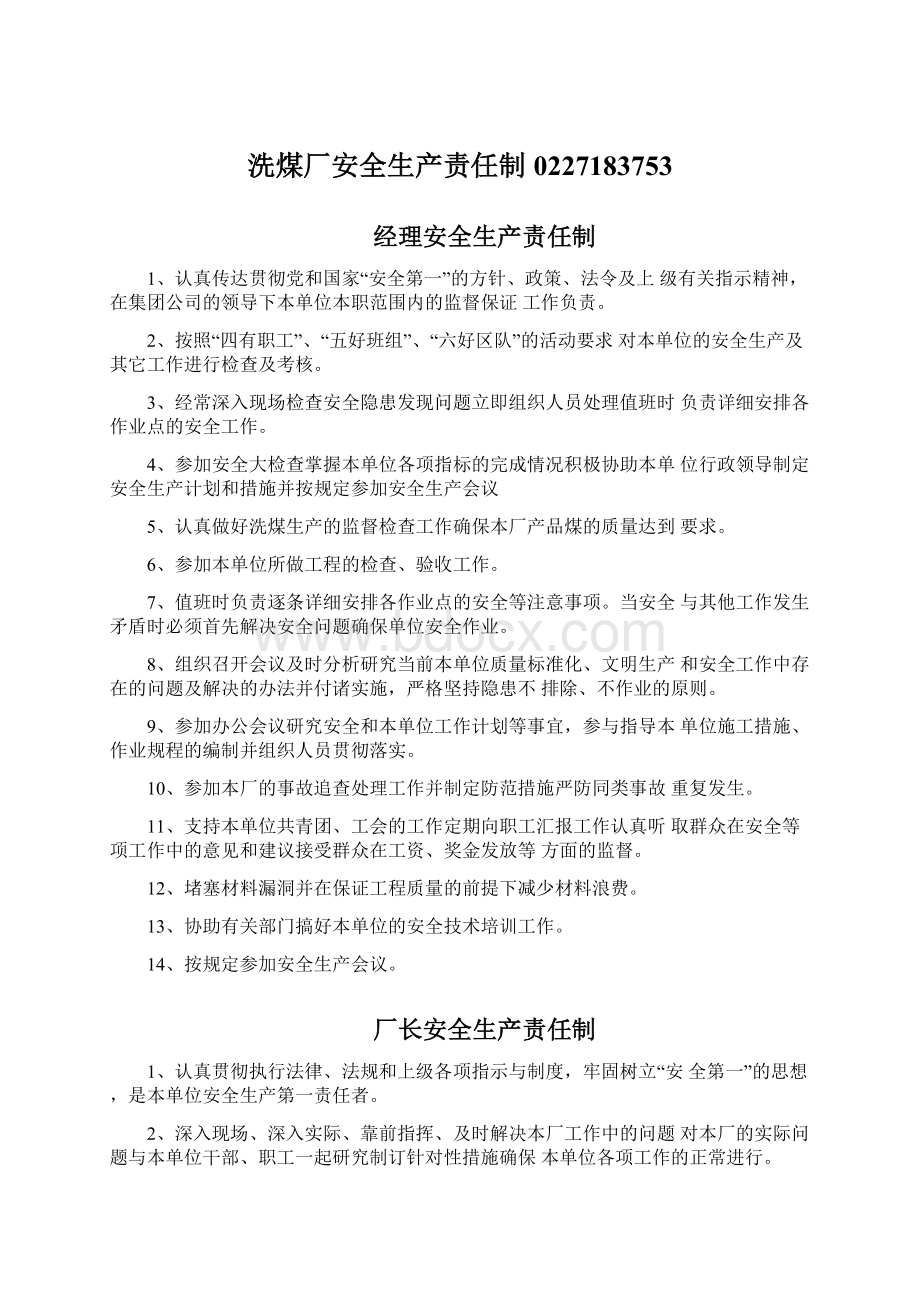 洗煤厂安全生产责任制0227183753Word格式文档下载.docx_第1页