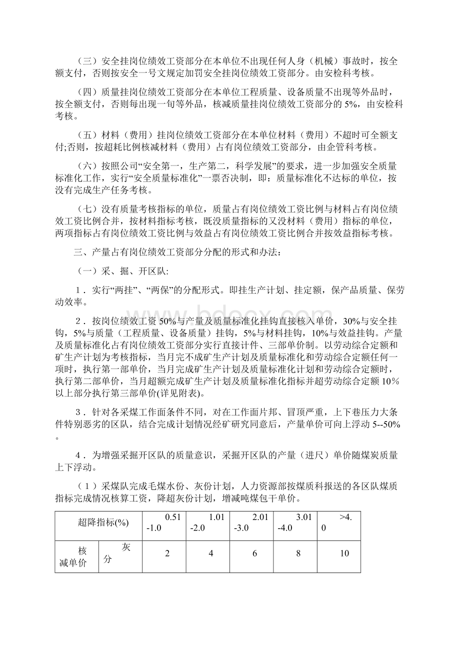 煤矿二0一八年岗位绩效工资与经济效益挂钩考核办法Word格式文档下载.docx_第2页