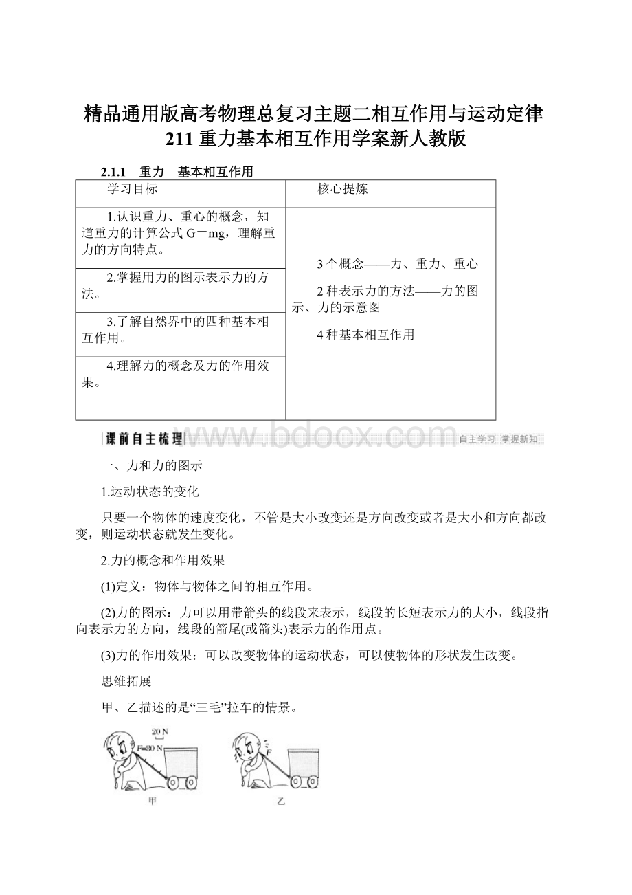 精品通用版高考物理总复习主题二相互作用与运动定律211重力基本相互作用学案新人教版.docx_第1页