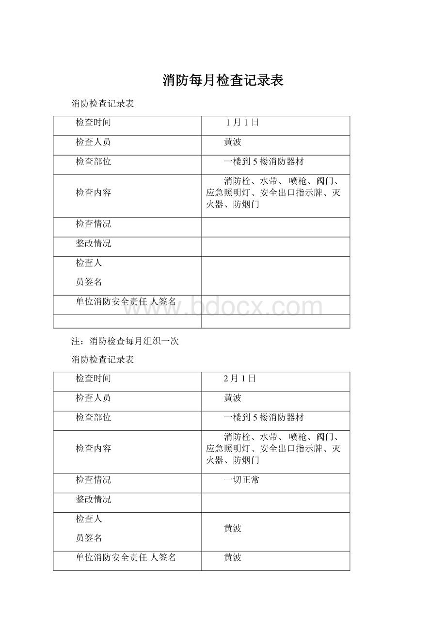 消防每月检查记录表Word下载.docx