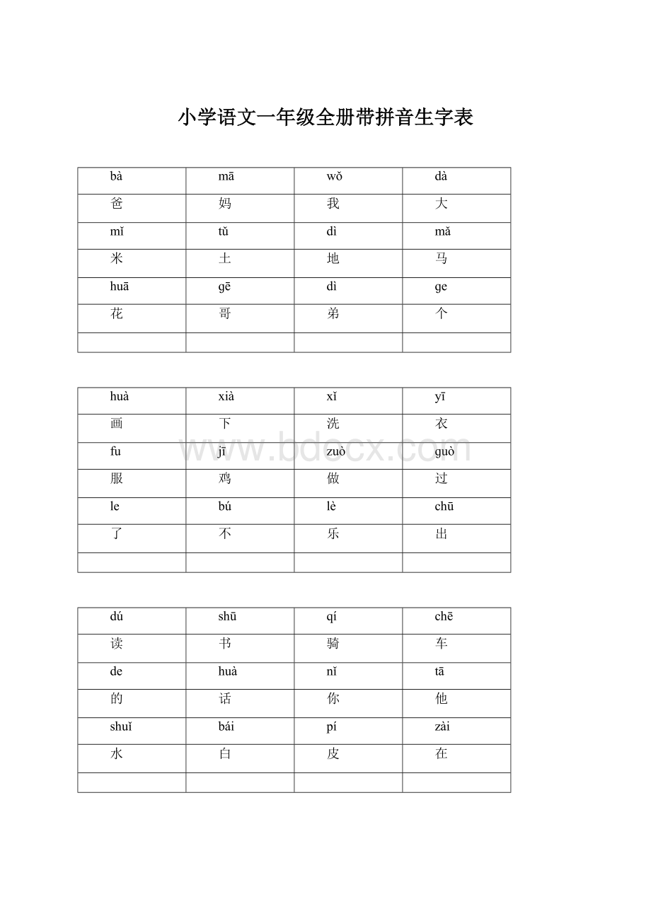 小学语文一年级全册带拼音生字表Word格式文档下载.docx