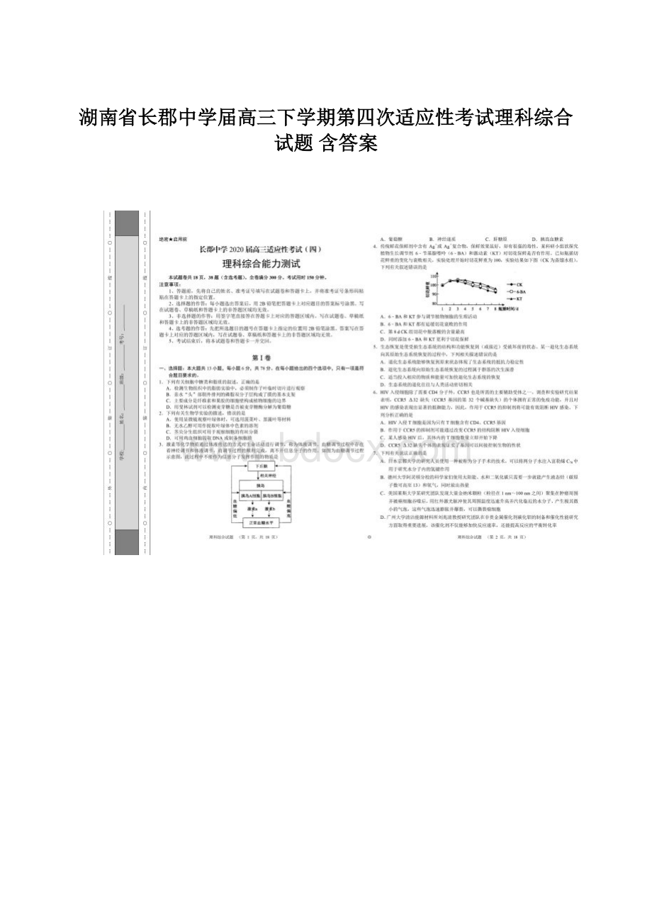 湖南省长郡中学届高三下学期第四次适应性考试理科综合试题 含答案.docx_第1页