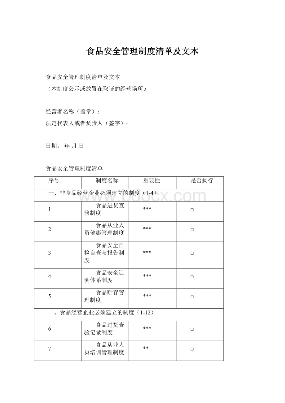 食品安全管理制度清单及文本.docx