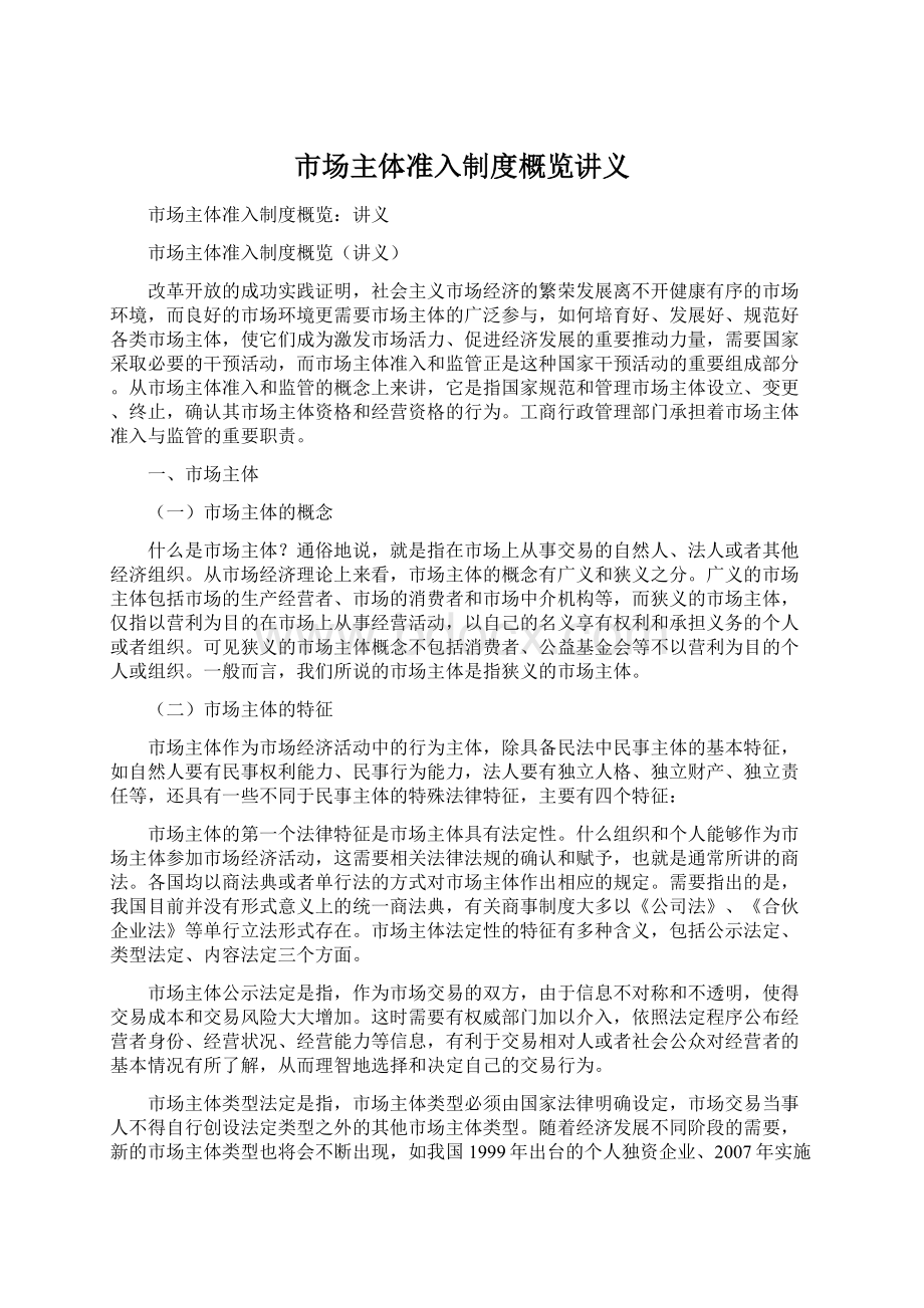 市场主体准入制度概览讲义Word文档下载推荐.docx