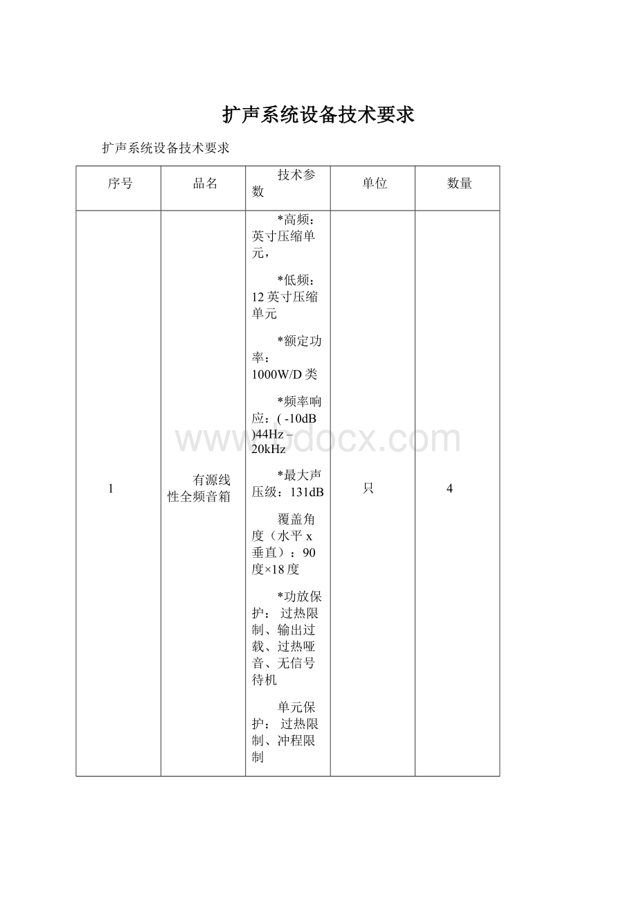 扩声系统设备技术要求Word格式文档下载.docx