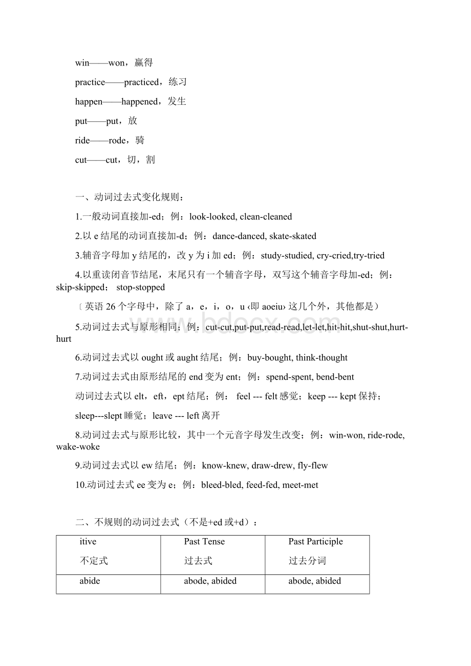 四年级上学期动词的过去式及不规则动词过去式.docx_第2页