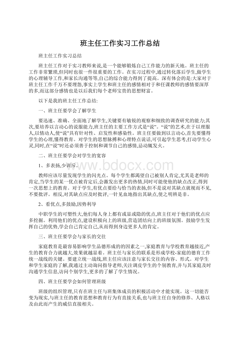 班主任工作实习工作总结.docx_第1页