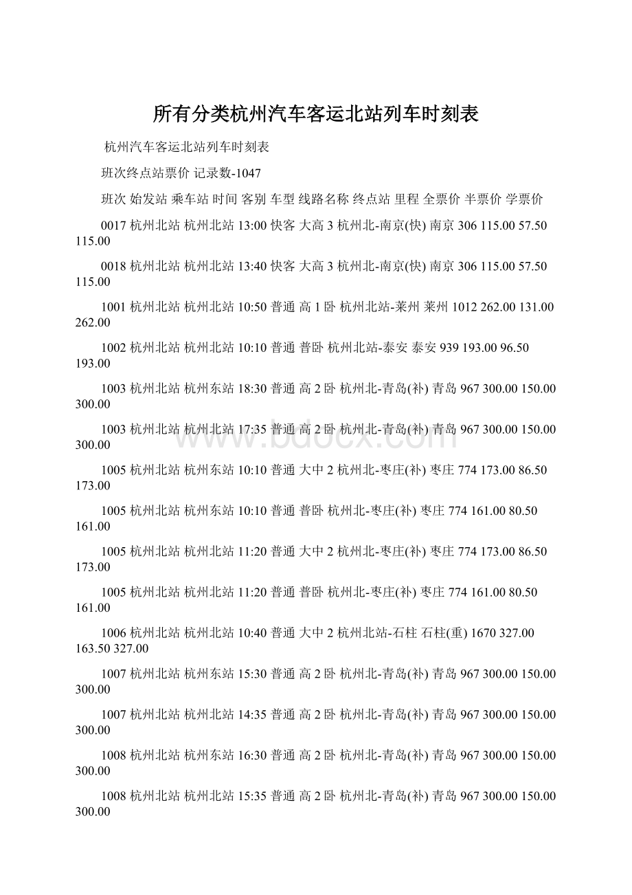 所有分类杭州汽车客运北站列车时刻表.docx_第1页