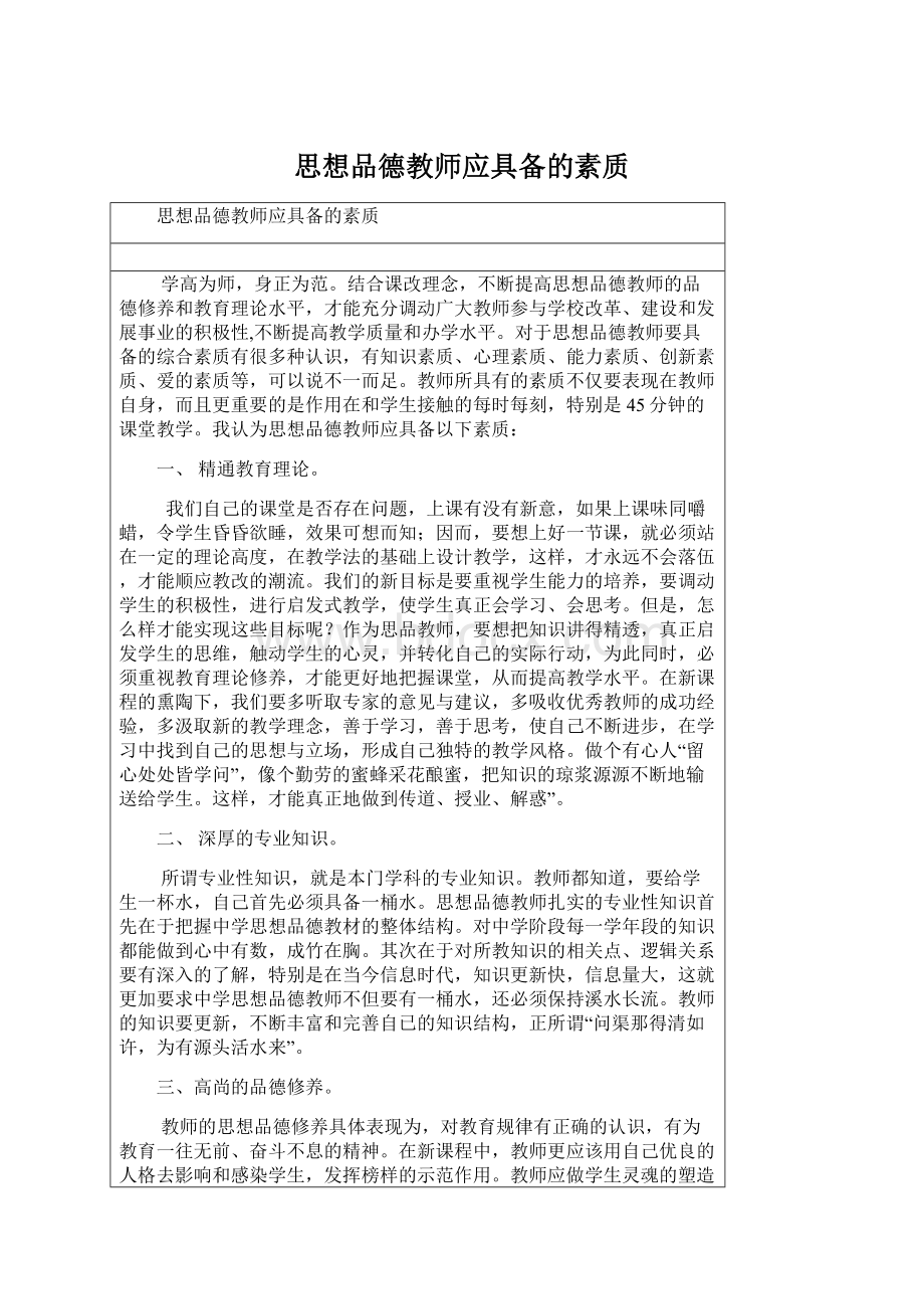 思想品德教师应具备的素质Word文档下载推荐.docx