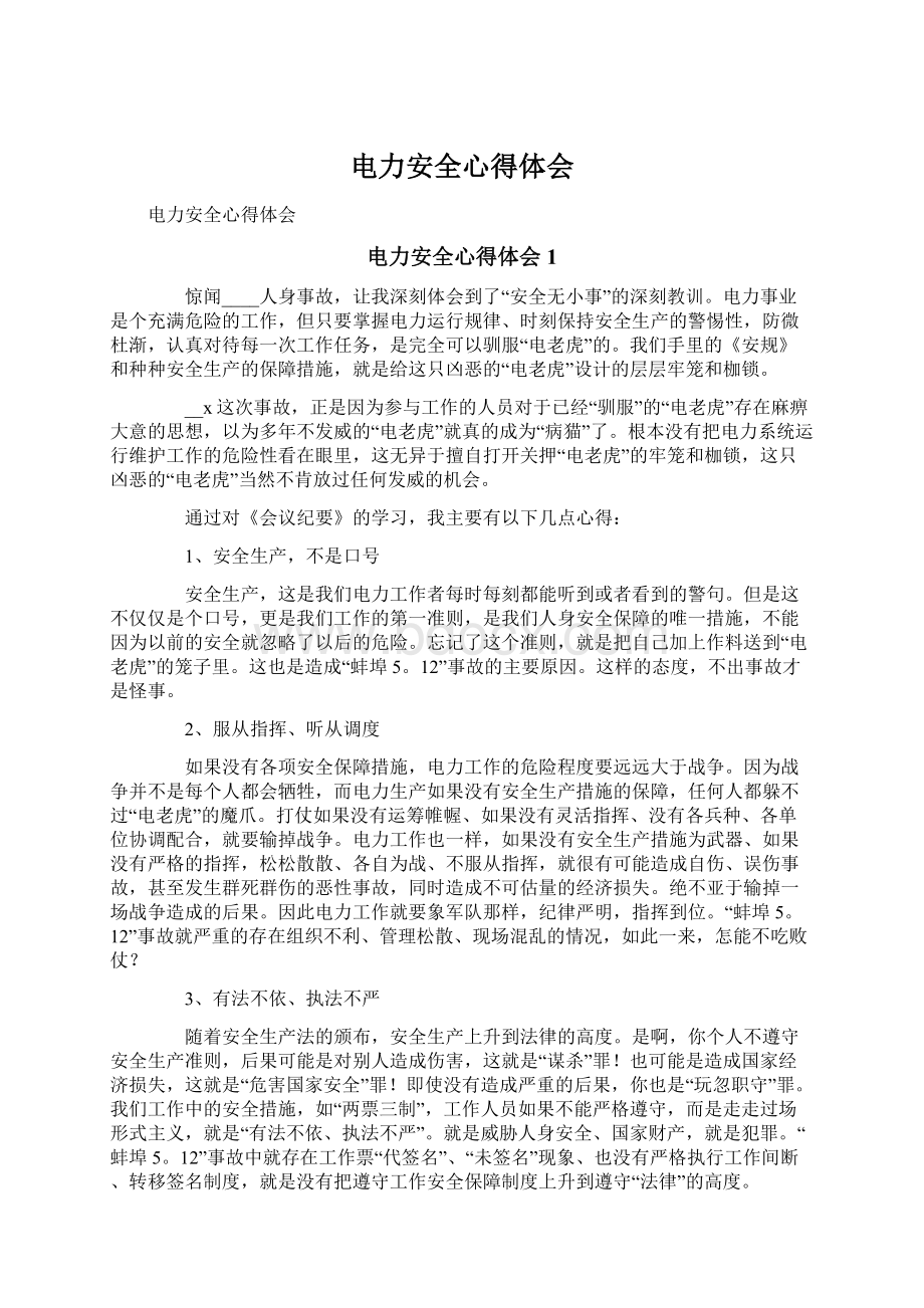 电力安全心得体会文档格式.docx