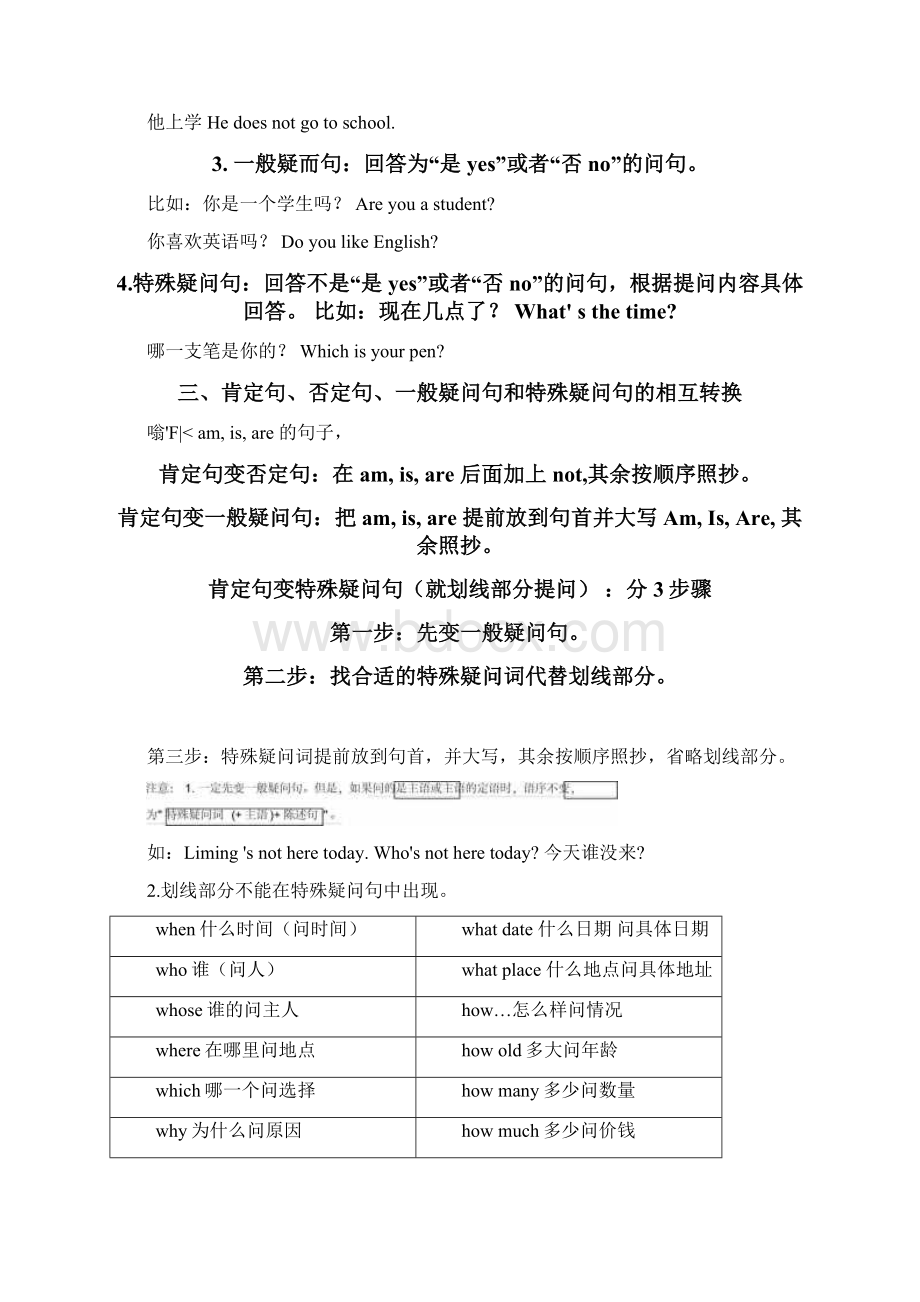 英语肯定句否定句一般疑问句和特殊疑问句地讲解与练习Word文档格式.docx_第3页