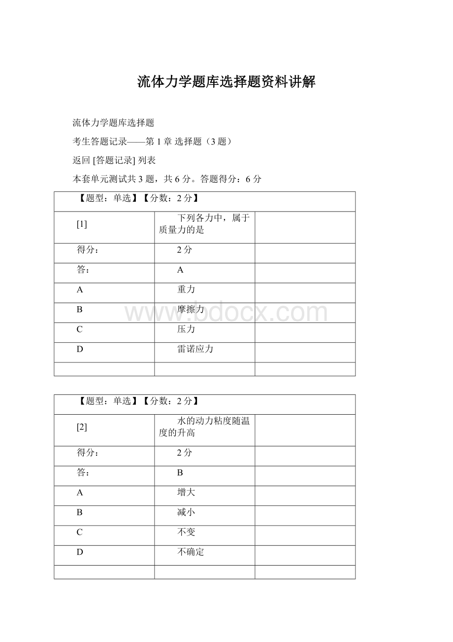 流体力学题库选择题资料讲解.docx_第1页