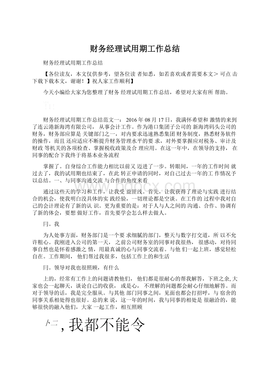 财务经理试用期工作总结Word文件下载.docx