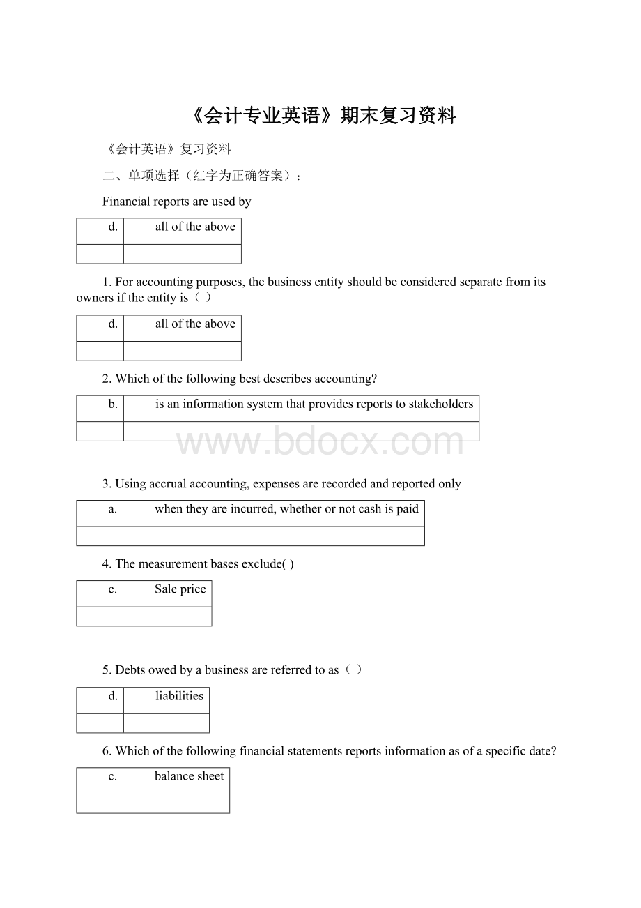 《会计专业英语》期末复习资料.docx