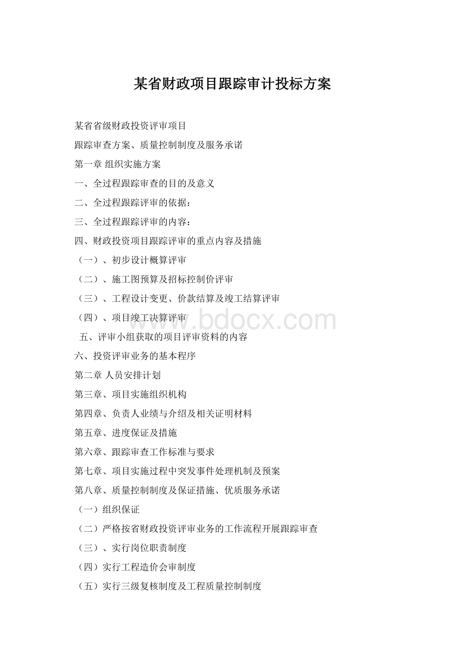 某省财政项目跟踪审计投标方案Word下载.docx