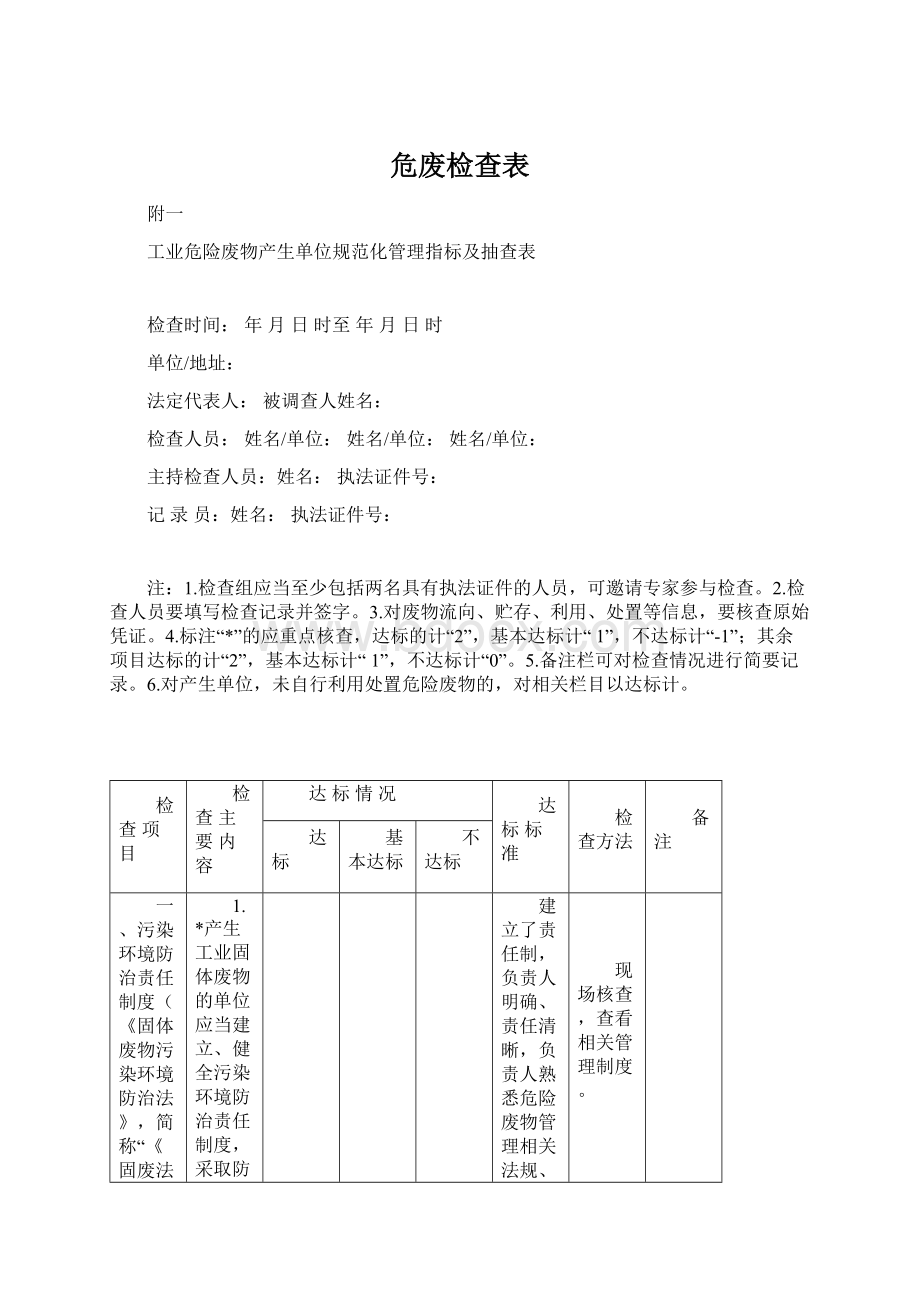 危废检查表.docx_第1页