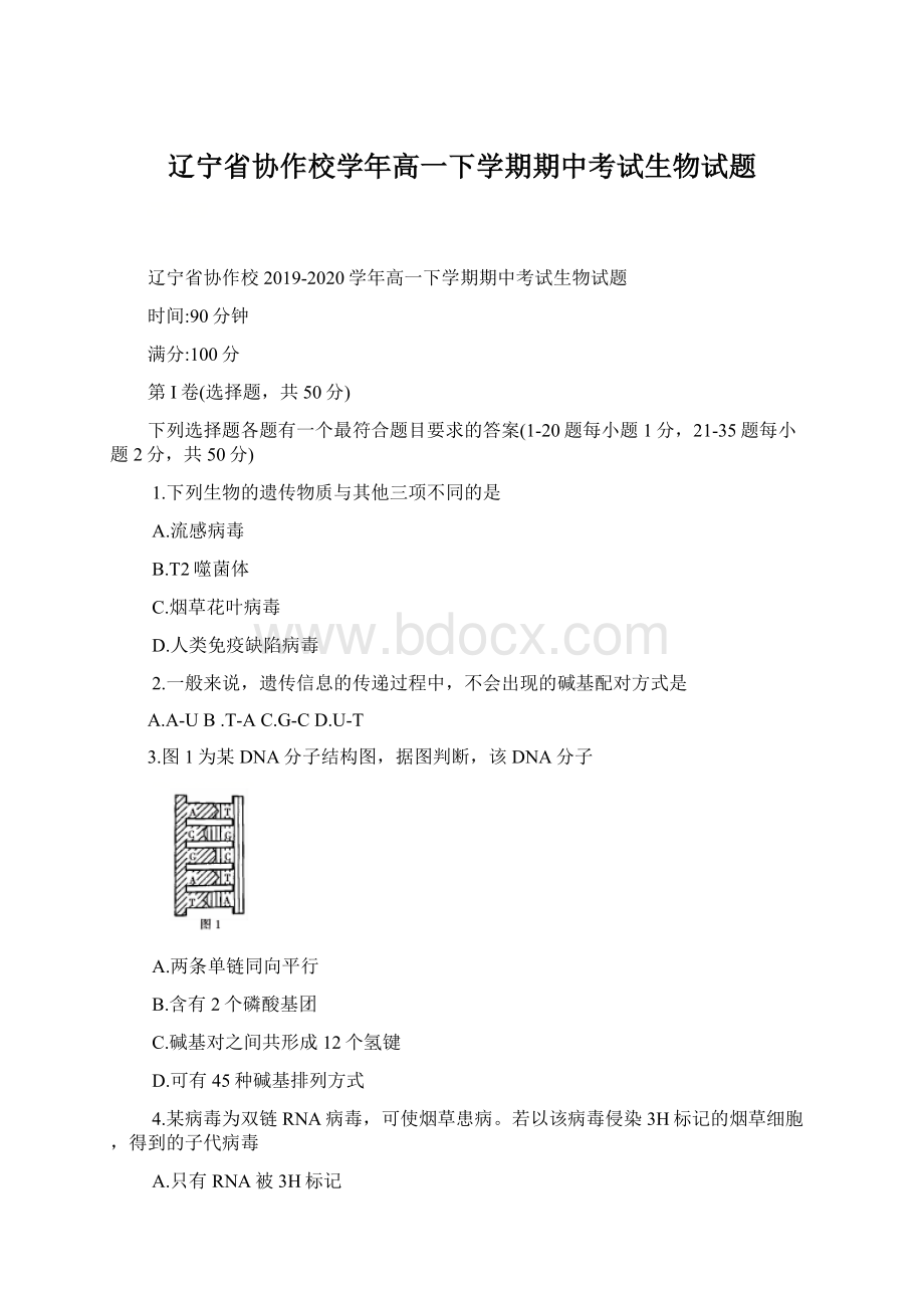 辽宁省协作校学年高一下学期期中考试生物试题Word文件下载.docx