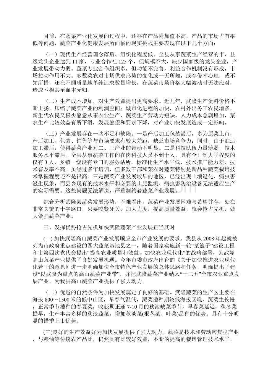 武隆蔬菜产业发展现状与对策研究Word文档下载推荐.docx_第2页