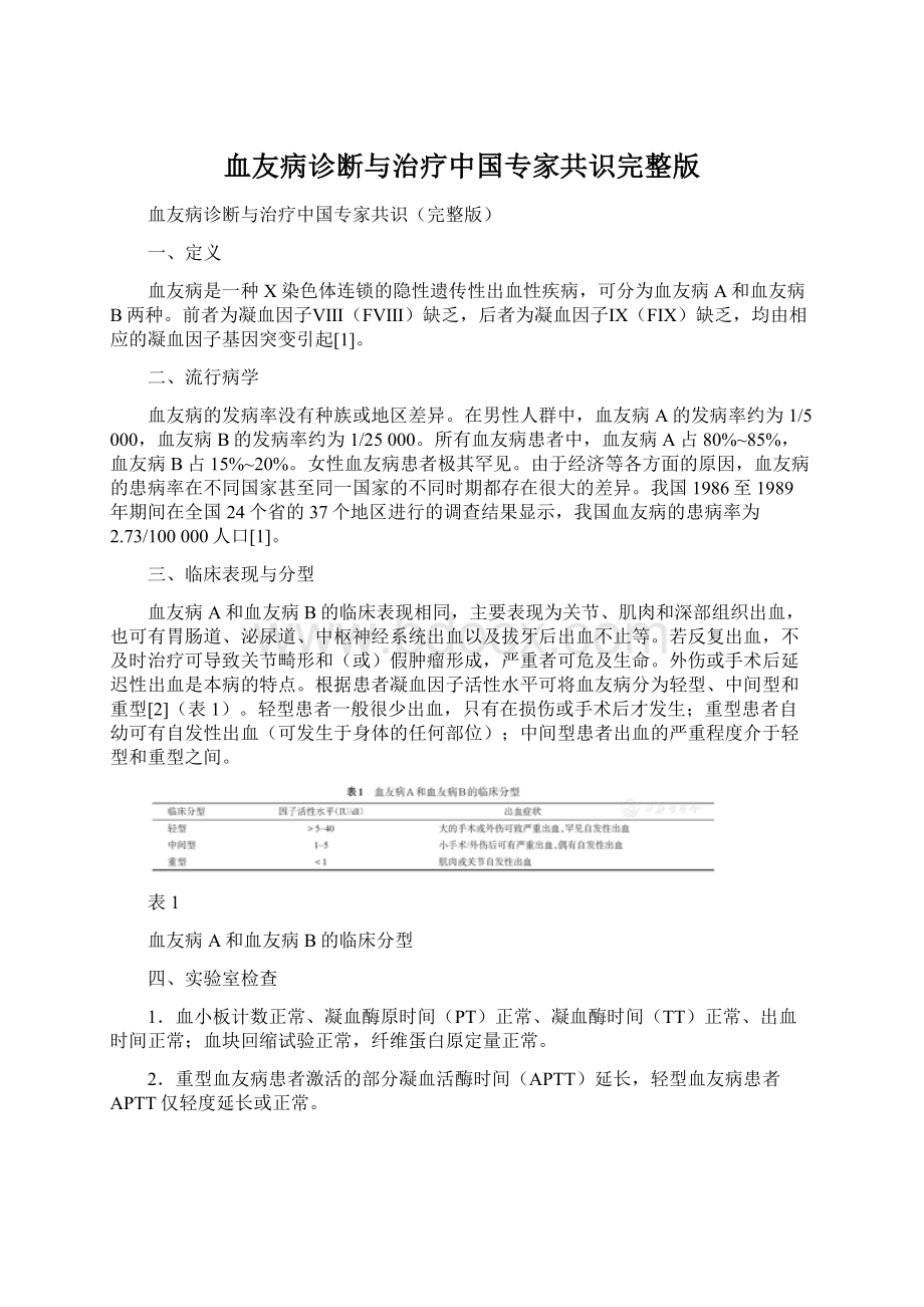 血友病诊断与治疗中国专家共识完整版文档格式.docx